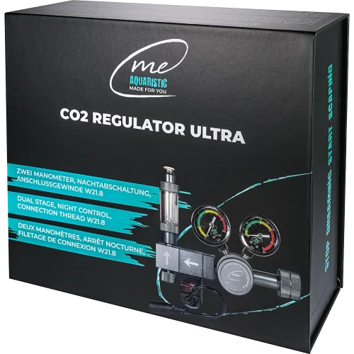 All-in-One CO2 Steuerung mit 2 Manometern zur vollen Systemkontrolle von Flaschen- und Arbeitsdruck.