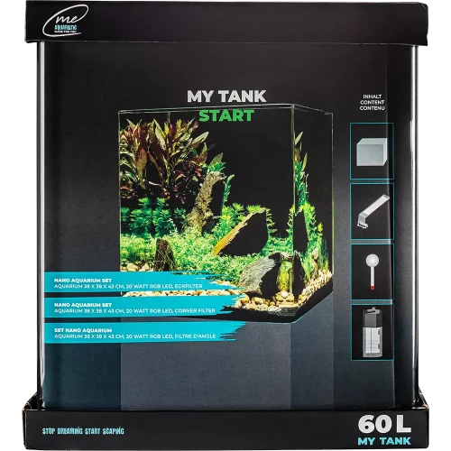 60 Liter Komplett-Aquarium inklusive Me Nano Clear 60 Eckfilter und smarter App-Steuerung.