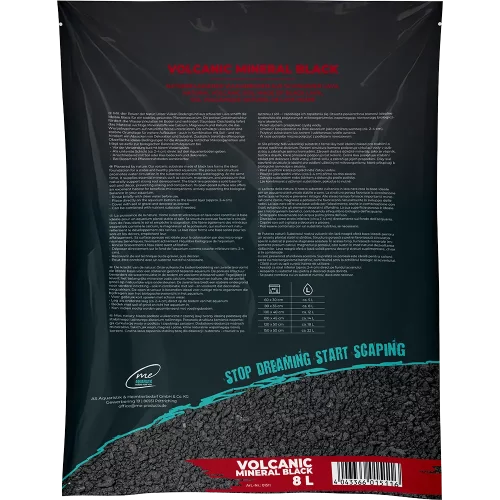 Me Volcanic Mineral Black 8 L – Großer Vorrat an echter schwarzer Lava für professionelle Aquascaping-Projekte.